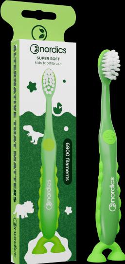 Nordics Kinderzahnbürste 6900 Super Weicher Grüner Dinosaurier (Weich, 1 x)