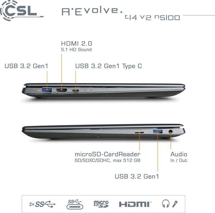 Produktbild CSL Computer Notebook R" Evolve T14 V2 35.6cm (14 Zoll) Full HD Intel® Celeron® N5100 16GB RAM 1TB (14", Intel Celeron N5100, 16 GB, 1000 GB, DE)