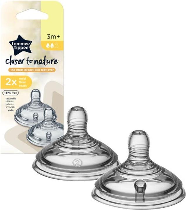 Actual product image Tommee Tippee Easi-Vent Teat Baby Bottle Attachment Round Medium Flow (2 x, from 3 M.)