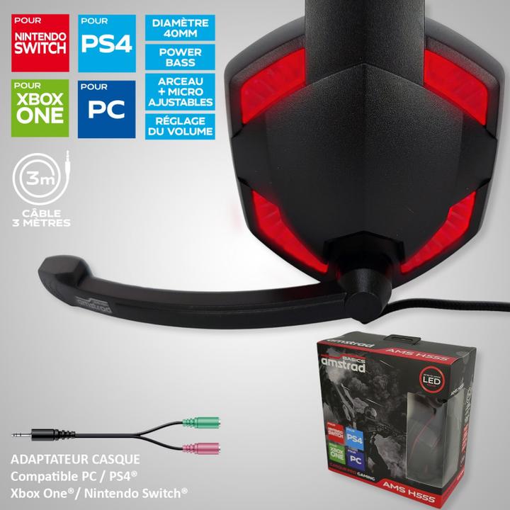 Actual product image Amstrad Gaming Headset 40mm Power Bass Black / Red (Cable)