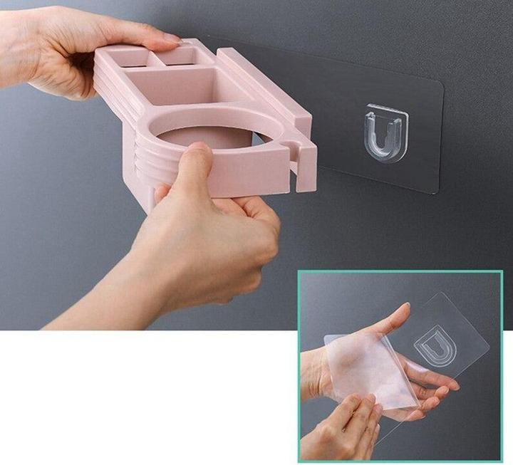 Image du produit Hermex Support mural pour sèche-cheveux Ustensiles de bain avec 3 compartiments Blanc