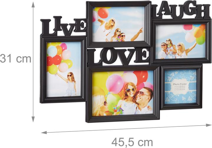 Immagine prodotto Relaxdays Portafoto multiplo Live Love Laugh (18 x 13 cm, 10 x 15 cm, 10 x 10 cm)