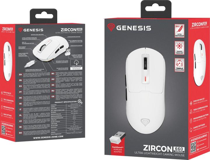 Produktbild Genesis Gaming Maus ZIRCON 660 kabellos weiss (Kabellos)