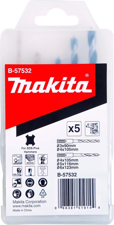 Productafbeelding Makita Boorset hout/metaal SDS+ (4 mm, 5 mm, 6 mm, 3 mm)