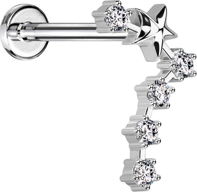 Star Piercing Micro Labret Innengewinde silber Sternzeichen Fische mit Kristallen (Chirurgenstahl 316L, Messing)