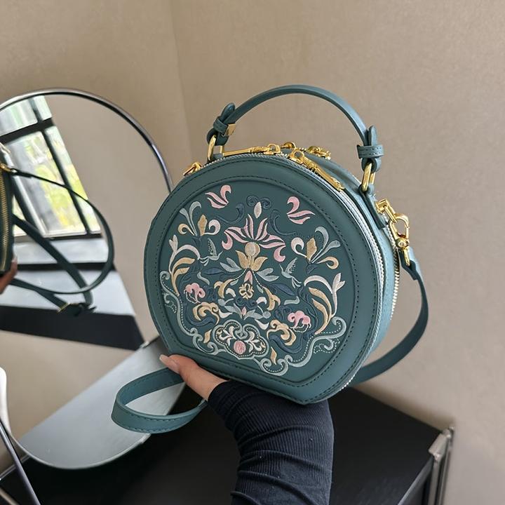 Immagine prodotto Only-Bags.Store Elegante borsa a tracolla ricamata con fiori - Borsa a tracolla chic in ecopelle color oro