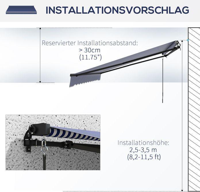 Image du produit Swisshandel24 Markise 4x3m Wandmontage mit Handkurbel, Sonnenschutz, Alu, Blau+Weiss (3.96 m)
