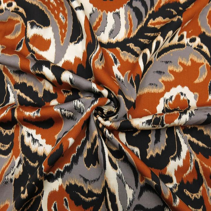 Produktbild Stoffrestposten Viskose Satin - Grosses Paisley Muster Erdtöne