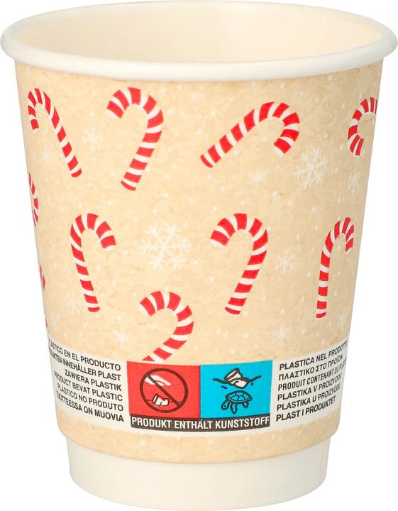 Produktbild Papstar 25 Trinkbecher, Pappe 0,2 l Ø 8 cm · 9,3 cm natur "Candy Canes " doppelwandig (25 x)