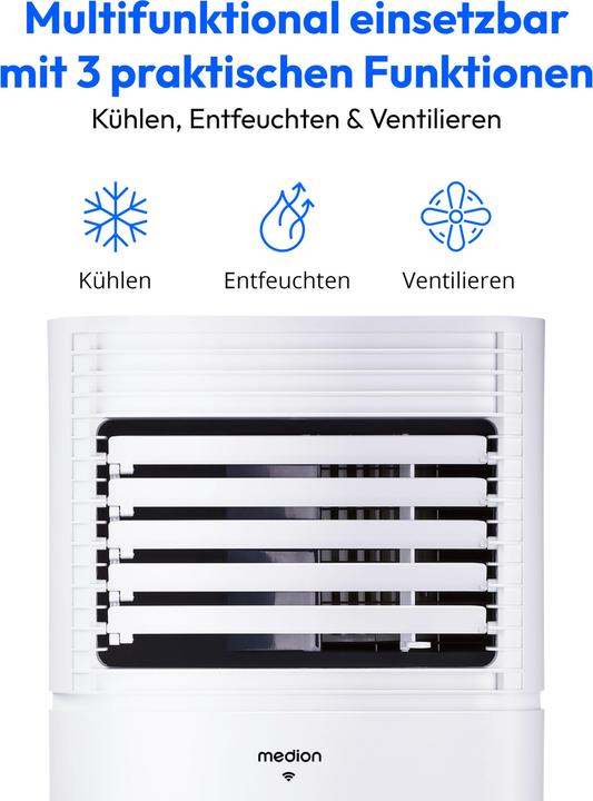 Produktbild Medion LIFE® P701 KLIMAANLAGE (MD 37672) Kühlen, Entfeuchten und Ventilieren, Kühlleistung 7.000 BTU, Kühlm (25 m², 7000 BTU/h)