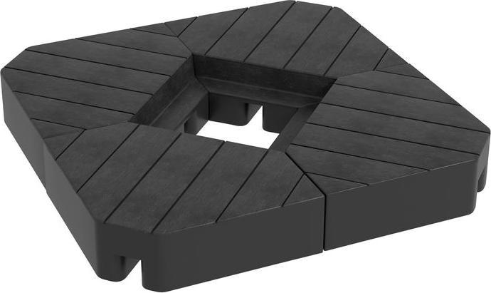 Produktbild Swisshandel24 Sonnenschirmständer 4-teilig Holzoptik, für Ampelschirm, befüllbar bis 20/15 kg HDPE Schwarz
