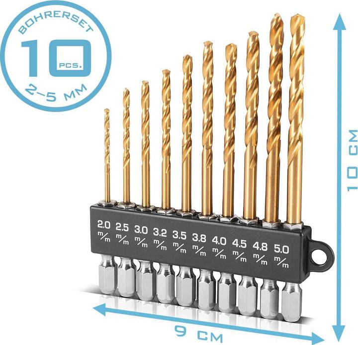 Produktbild Stahlwerk Universal Spiralbohrer Set 2-5 mm mit Sechskant-Schaft 10-teilig (2, 2.5, 3, 3.2, 3.5, 4, 4.5, 4.8, 3.8 mm, 5 mm)