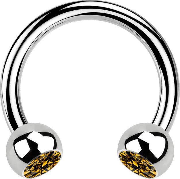 Star Piercing Circular Barbell silber mit zwei Kugeln Kristall topaz (ohne Messing, Chirurgenstahl 316L)