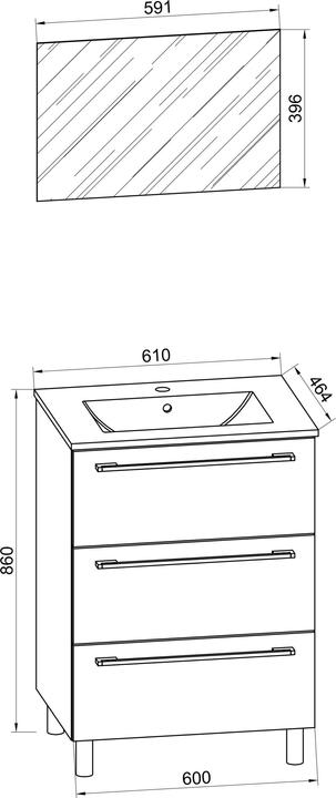 Immagine prodotto VCM Lavabo 3 pezzi Lavabo Badinos 2 cassetti Armadio a specchio