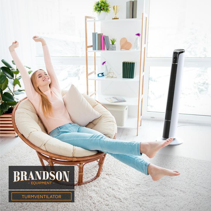 Actual product image Brandson Tower fan, remote control, 10° tiltable, oscillation, 4 modes, pedestal fan 108cm, white (52 dB)