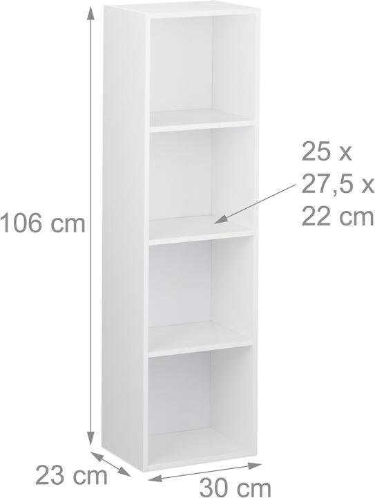 Actual product image Relaxdays White Bookcase, 4 Tiers (30 x 23 x 106 cm)