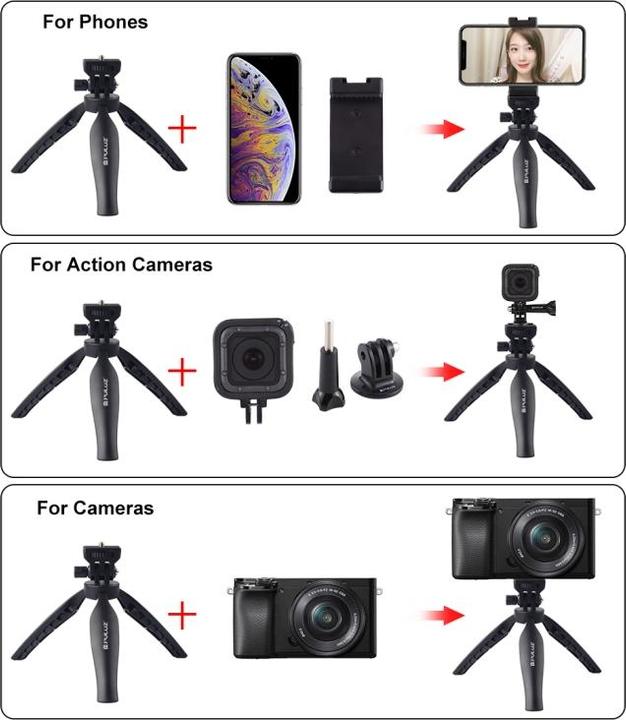 Image du produit Puluz Desk Plastic Tripod Mount with Phone Clamp & Adjusting Tripod Head for Smartphones (Black) (Matières plastiques)