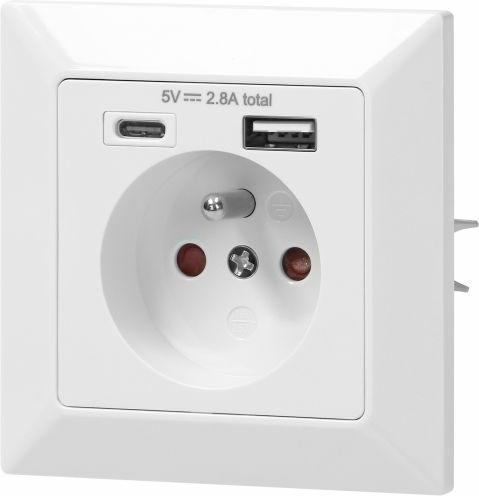 Produktbild Orno Eine Buchse 2P + Z, USB-A + USB-C, Ausgang 5VDC, max. 2,8A