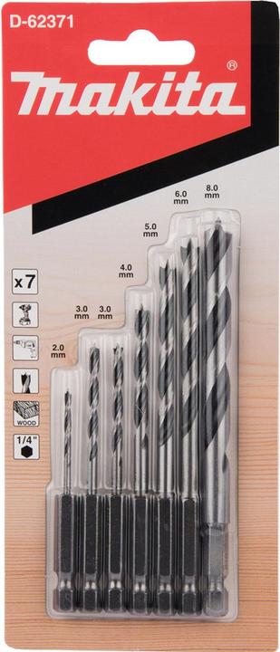 Productafbeelding Makita Houtboren set 7 stuks 1/4 inch (6 mm, 3 mm, 5 mm, 8 mm, 2 mm, 4 mm)
