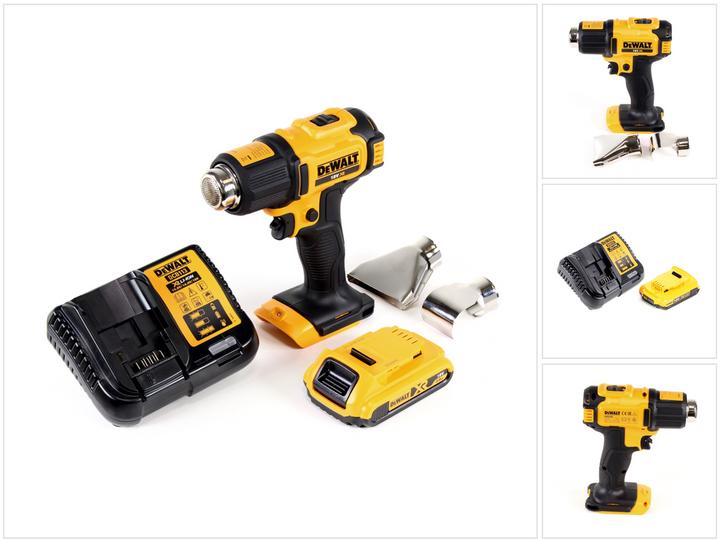 DeWalt DCE 530 D1 Akku Heissluftpistole 18V 530°C + 1x Akku 2,0Ah + 1x Lader + Flächen- und