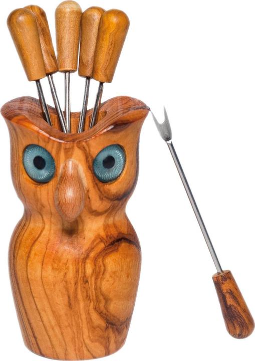 Natura Punto Owl made of 100% olive wood with 6 pegs, 12 x 8 cm, wood grain