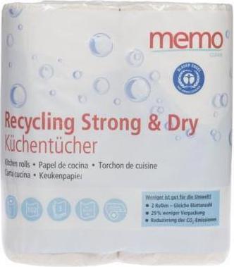 Produktbild Memo Paris Küchenrolle Recycling Strong & Dry H2171 3lg. 102Bl. 2Rl. (2 x)