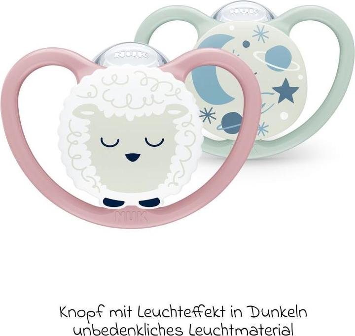 Actual product image NUK Space Night silicone soother 0-6M, 2 pcs, pink/mint (2 x, up to 6 M.)