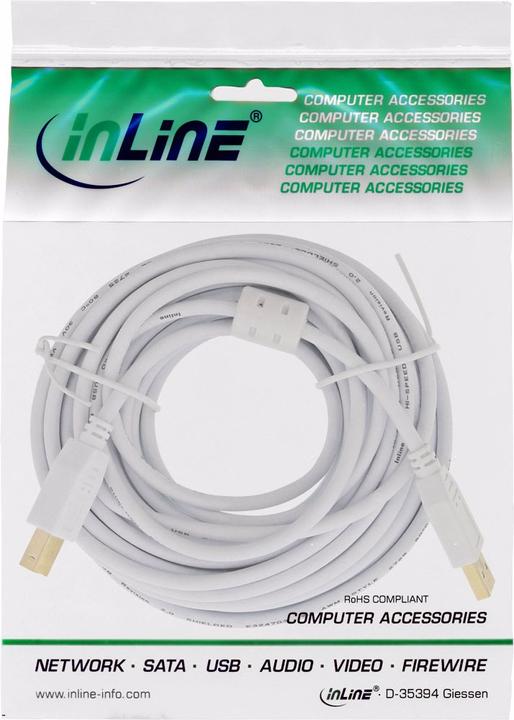 Produktbild InLine USB USB-A - USB-B Kabel 10 m weiss (34550W) (10 m, USB 2.0)