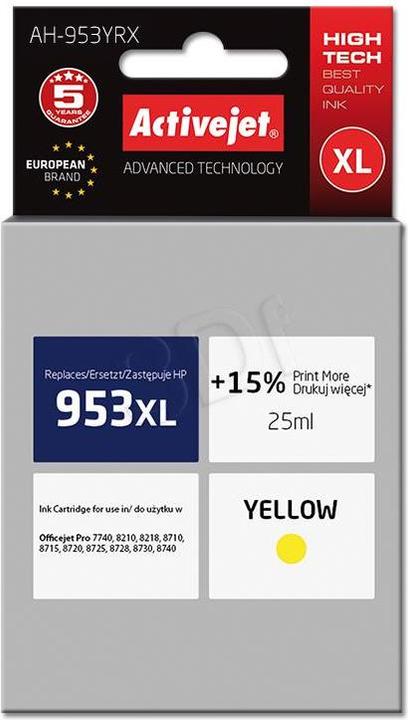Actual product image Activejet AH-953YRX - Pigment based ink - Yellow - HP - OfficeJet Pro 7740 - 8210 - 821 (Y)