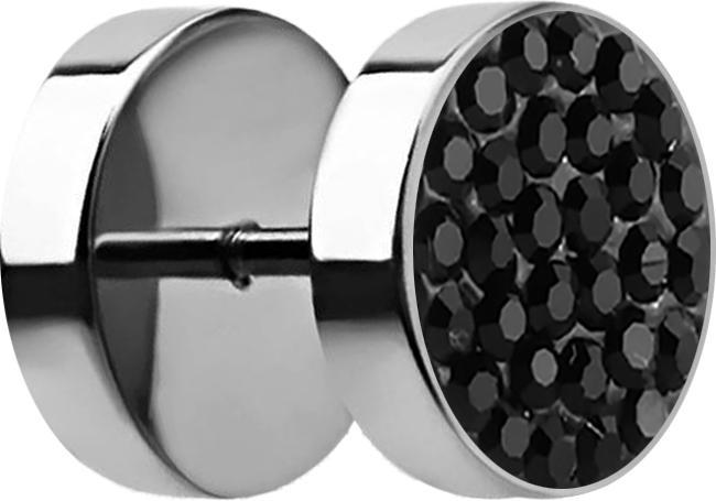 Star Piercing Fake Plug mit Kristall schwarz (ohne Messing, Chirurgenstahl 316L)