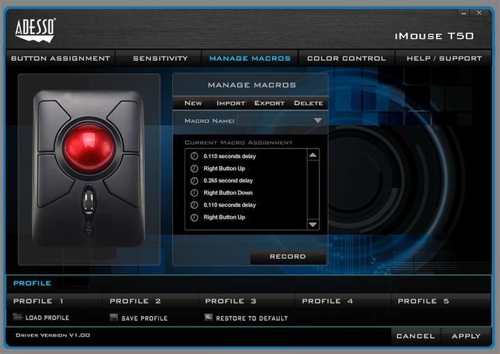 Actual product image Adesso iMouse T50 Mouse RF Wireless Trackball 4800 DPI Ambidextrous (Wireless)