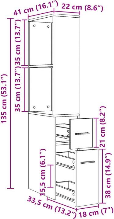 Produktbild VidaXL Badschrank Schmal mit Rollen (22 x 41 x 135 cm)