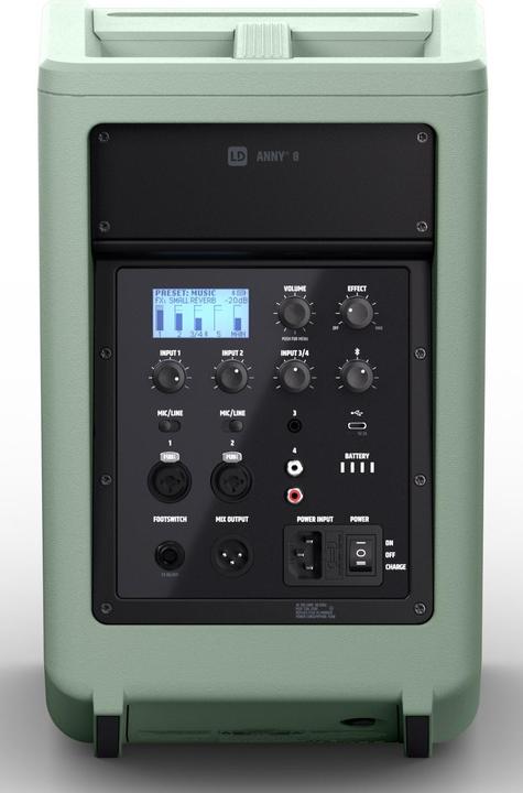 Image du produit LD Systems ANNY® 8 GN - Enceinte portable Bluetooth® PA avec batterie et mixeur, Adventure Green (Actif, 1x 80 W)