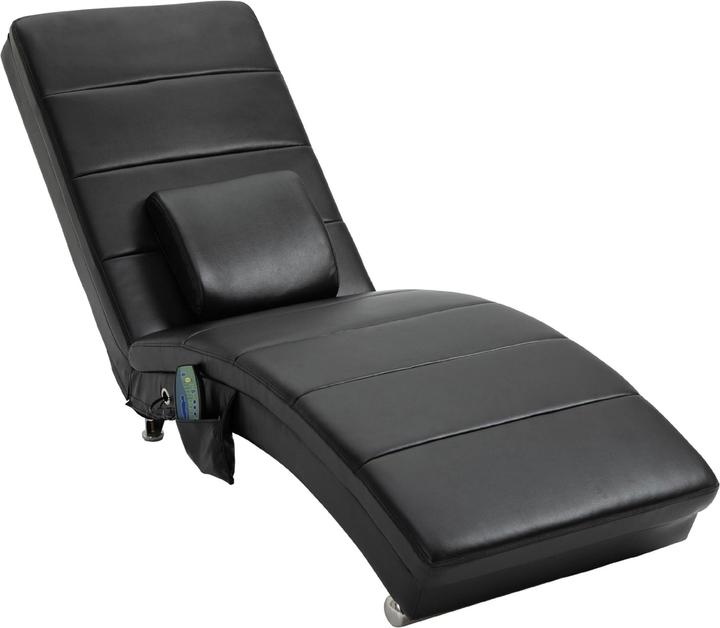 Swisshandel24 Relaxliege Leder 58x163x87cm, bis 120, 8 Massagepunkte, Fernbedienung, Schwarz