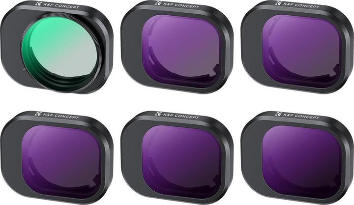 Actual product image K&F Concept 6pcs Filter Kit, CPL+ND8+ND16+ND32+ND64+ND128, HD, Anti-Reflection Green Coating, Waterproof and Scr (Drone filters, DJI Mini 4 Pro)