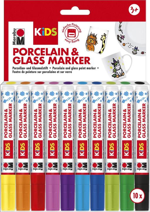 Marabu Porcelain and glass painting pen Kids (Orange, Yellow, Violet, Green, Blue, Black, Red, Turquoise, 10 x)