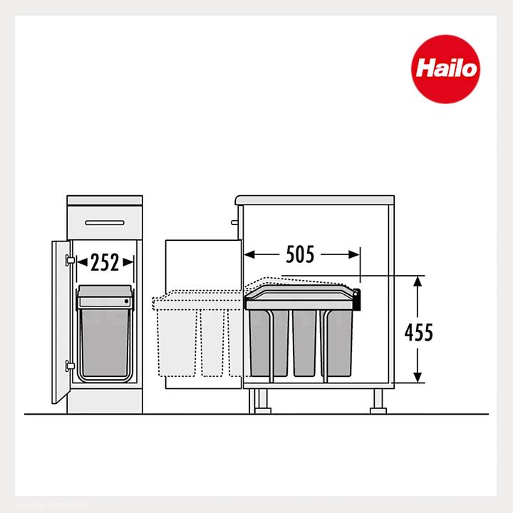 Image du produit Hailo Einbau-Abfallsammler 2x7+15L für Schränke ab 30cm (29 l)