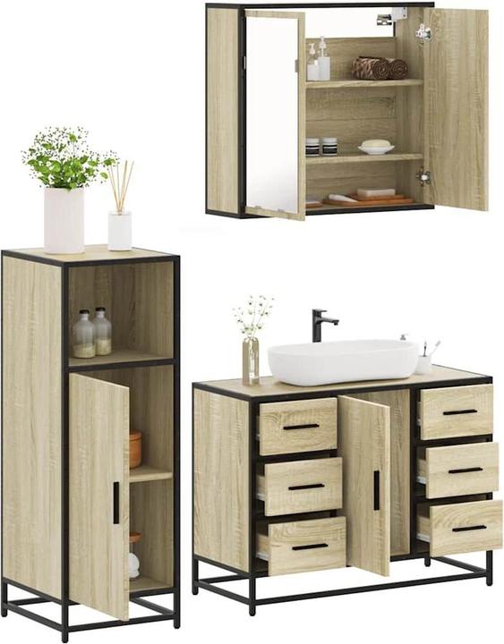 Produktbild VidaXL 3-tlg. Badmöbel-Set Sonoma-Eiche Holzwerkstoff Badmöbelset