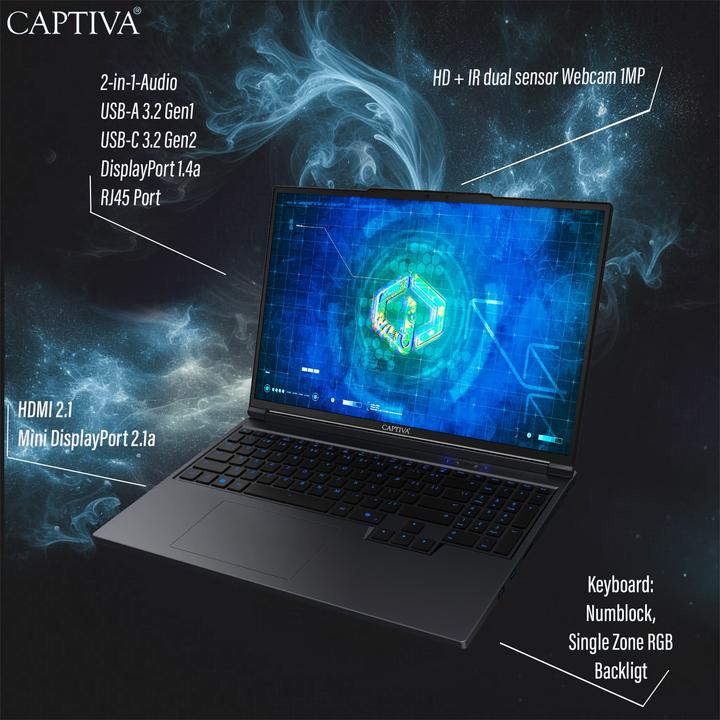 Actual product image Captiva Highend Gaming I92-175 Core i9 GeForce RTX 5070 (16", Intel Core i9-13900HX, 32 GB, 4000 GB, DE)