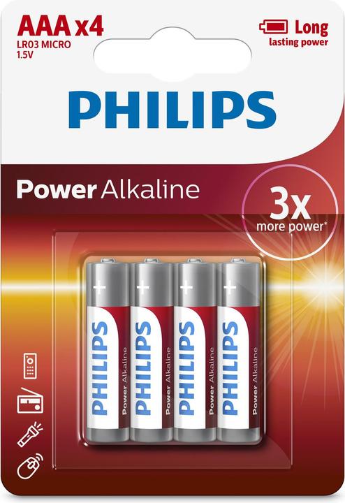 Philips Batterie Batterie Power Alkaline AAA 4 Stück (4 Stk., AAA)