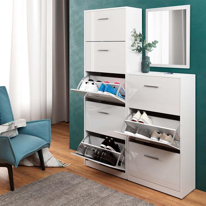 Actual product image Vicco Gizmo shoe trolley, white high gloss/white, set with mirror (45 x 60 x 2 cm, 59 x 170 x 22 cm, 59 x 105 x 22 cm)
