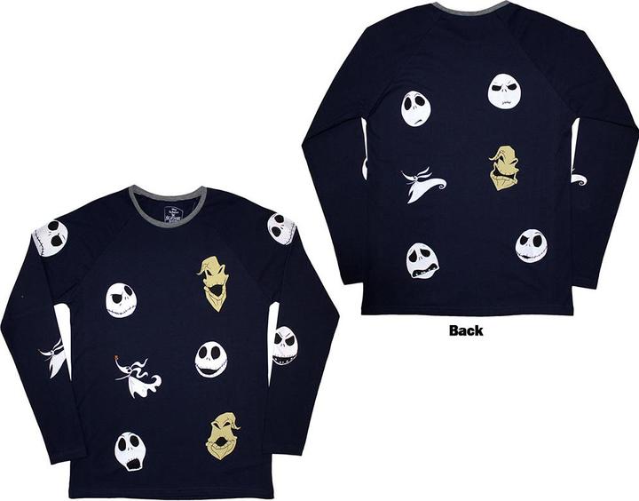 Actual product image The Nightmare Before Christmas Unisex Adult Character Heads Embroidered Long-Sleeved T-Shirt (M)