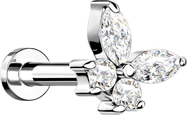 Immagine prodotto Star Piercing Micro Labret filo interno argento farfalla con cristalli argento (Ottone)