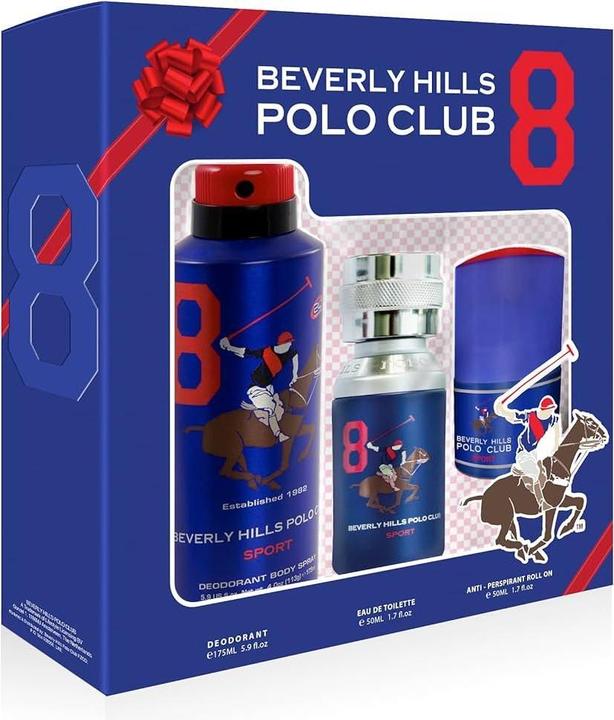 Actual product image Beverly Hills Polo Club 1982 Sport 8 Eau De Toilette Anti-Perspirant Deodorant Spray Roll-On For Men