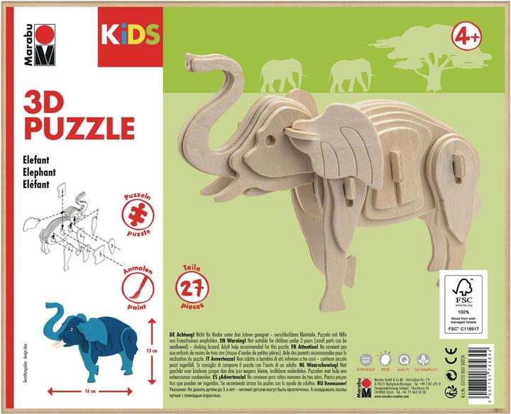 Produktbild Marabu Holzartikel 3D Puzzle, Elephant (27 Teile)
