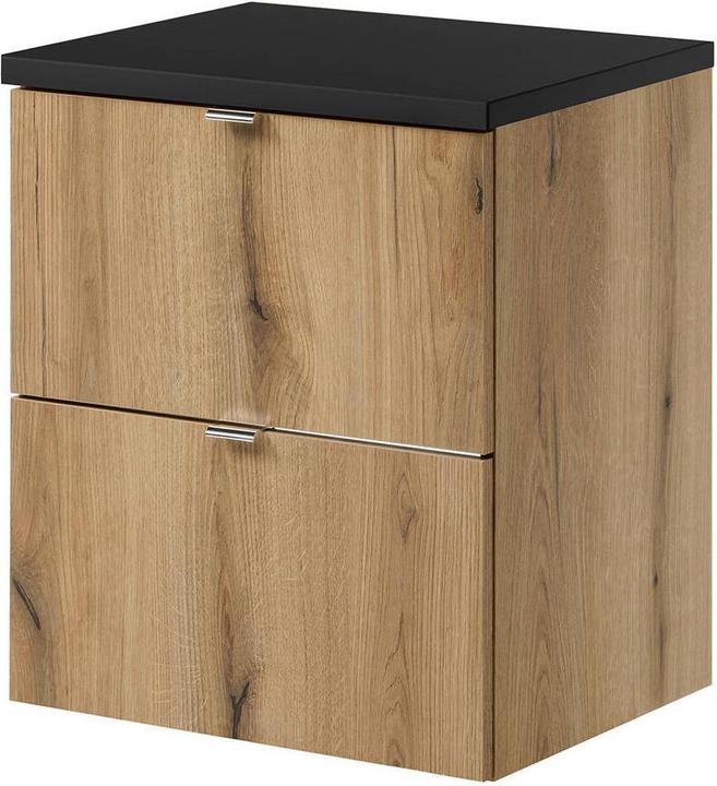 Actual product image En.Casa Waschbeckenunterschrank Newport 50x60x40cm Eichenoptik/Schwarz (50, 57, 40 cm)