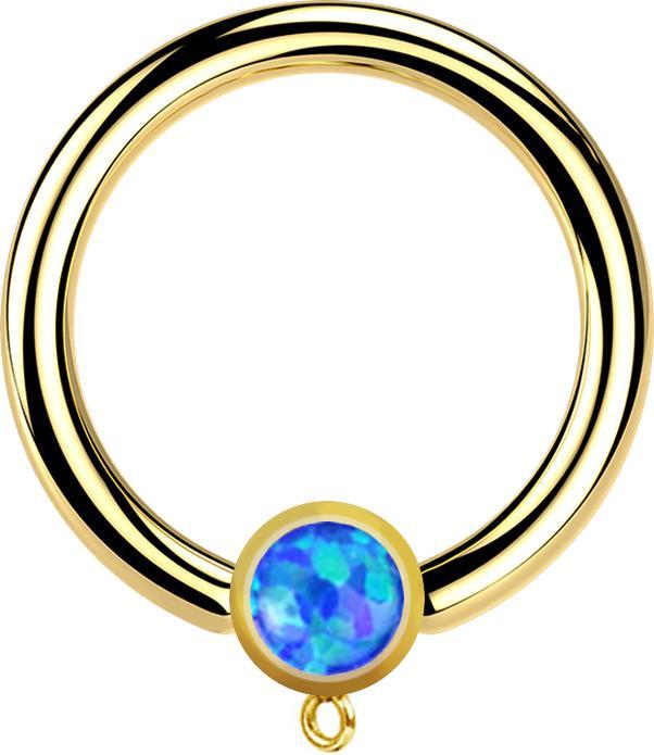 Star Piercing Micro Closure Ring vergoldet mit Zylinder Opal blau Ring für Anhänger (ohne Messing, Chirurgenstahl 316L)
