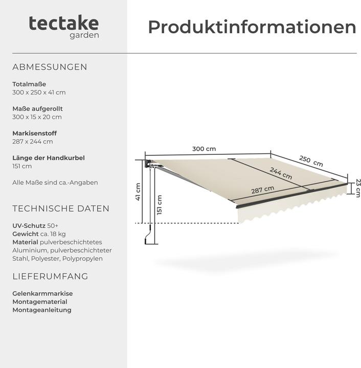 Actual product image tectake Jointed arm awning Ornella with wall bracket (3 m)