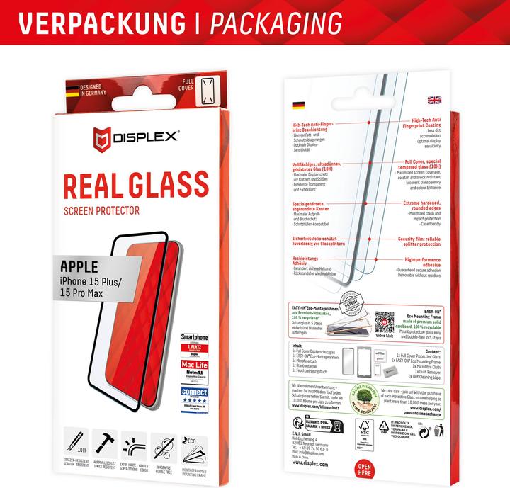 Image du produit Displex Real Glass, Full Cover Panzerglas (1 pièce(s), Apple iPhone 15 Pro Max, Apple iPhone 15 Plus)