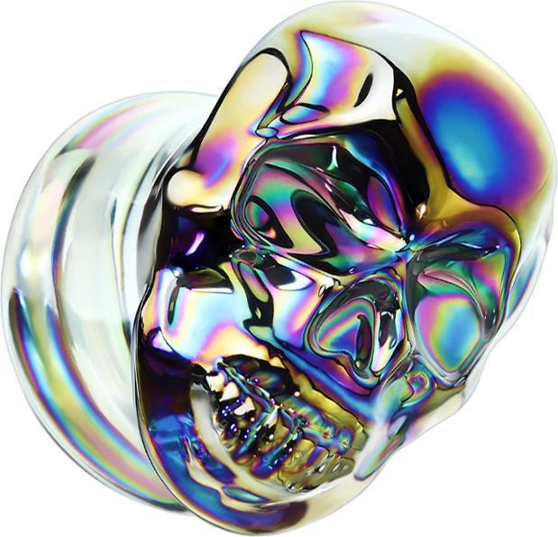 Produktbild Star Piercing Flared Plug aus Pyrex Glas farbig Schädel (ohne Messing, Glas)